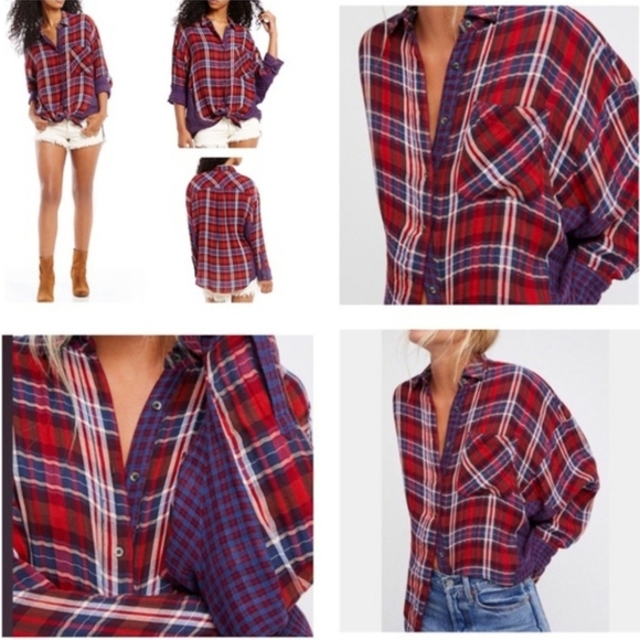 Free People One Of The Guys Plaid Double Gauze Textured Button Down Shirt - Picture 2 of 10
